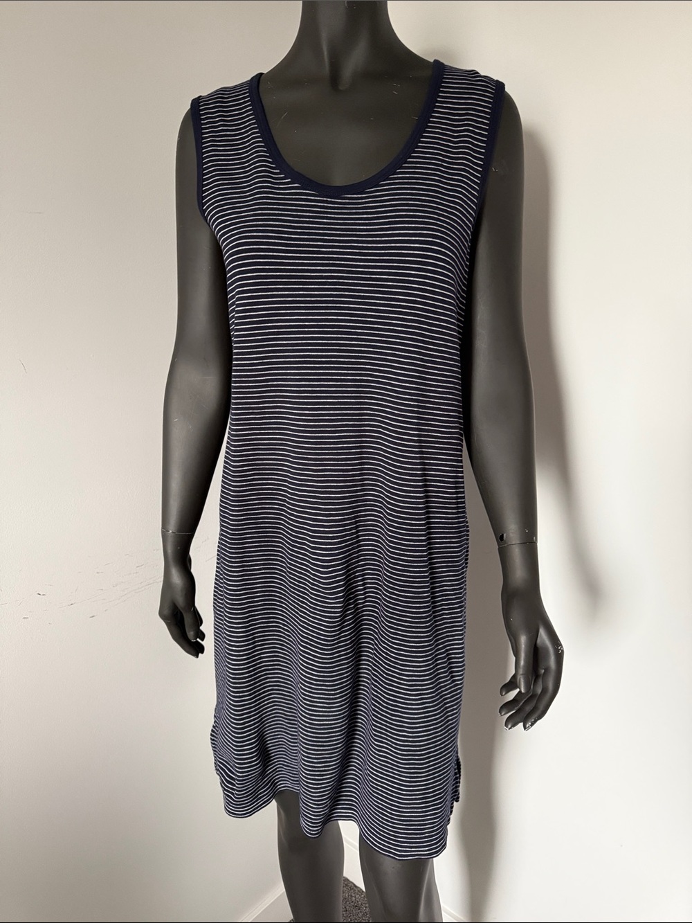 413. J.Crew Navy White Striped Cotton Stretch Tank Dress Size M